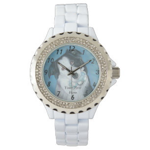 portret van een schattige zwarte en witte rand horloge