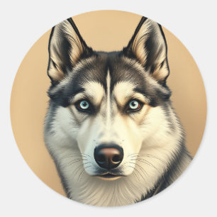 Portret van een Siberische Husky met  Ronde Sticker