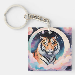 Portret van een tijger in de ruimte sleutelhanger