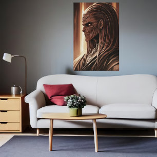 Portret van een uitheemse met houthuid AI Art. Poster