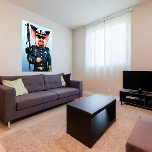 Portret van een varken in politieuniform AI Art. Poster