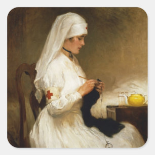 Portret van een verpleegster van het Rode Kruis Vierkante Sticker