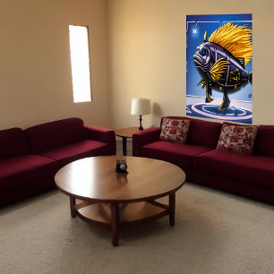 Portret van een vis in een politieuniform   AI Art Poster