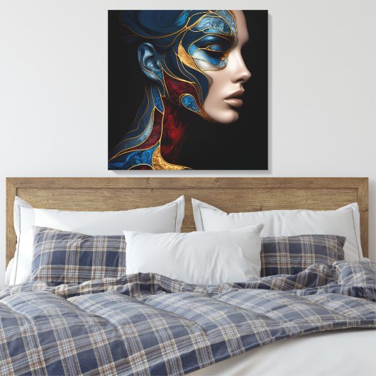 Portret van een vrouw in het Abstract Canvas Afdruk (Insitu (Slaapkamer))