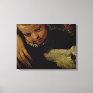 Portret van een vrouw met een kind en een hond, de canvas afdruk