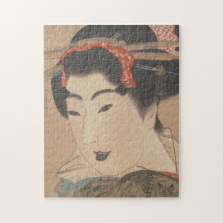 Portret van een vrouw met witte waaier – Oud Japan Legpuzzel