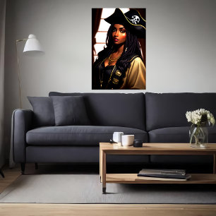 Portret van een zwarte Afrikaanse Lady Pirate   AI Poster