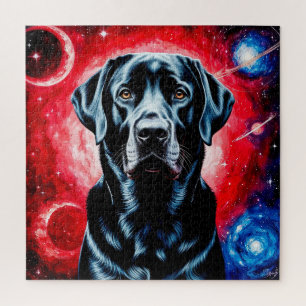 Portret van een zwarte Labrador in een kosmische r Legpuzzel