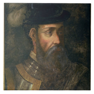 Portret van Francisco Pizarro (c.1478-1541) Spanis Tegeltje