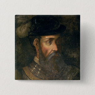 Portret van Francisco Pizarro (c.1478-1541) Spanis Vierkante Button 5,1 Cm