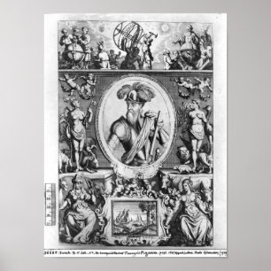 Portret van Francisco Pizarro met allegorisch Poster