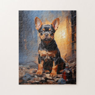 Portret van Franse Bulldog zwart en tan puppy Legpuzzel