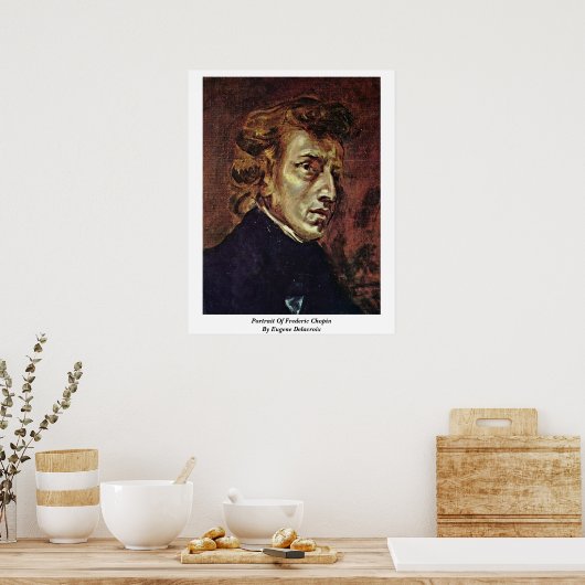 Portret van Frederic Chopin door Eugene Delacroix Poster (Keuken)
