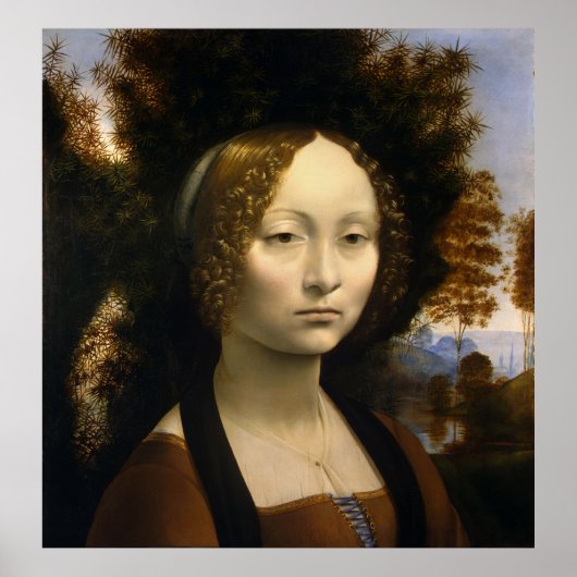 Portret van Ginevra de Benci door Leonardo da Vinc Poster (Voorkant)