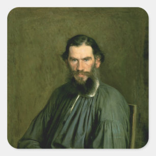 Portret van graaf Lev Nikolaevich Tolstoy 1873 Vierkante Sticker