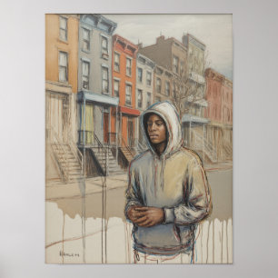 Portret van Harlem-man in hoodie Poster