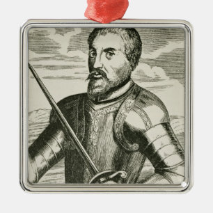 Portret van Hernando de Soto Metalen Ornament