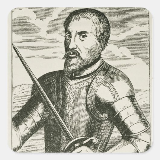Portret van Hernando de Soto Vierkante Sticker (Voorkant)