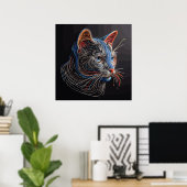 Portret van het gezicht van een kat - AI gegeneree Poster (Thuiskantoor)