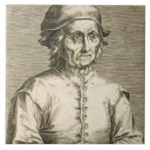 Portret van Hieronymus Bosch (c.1450-1516) bord 3 Tegeltje