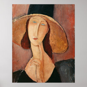 Portret van Jeanne Hebuterne in een groot pet Poster