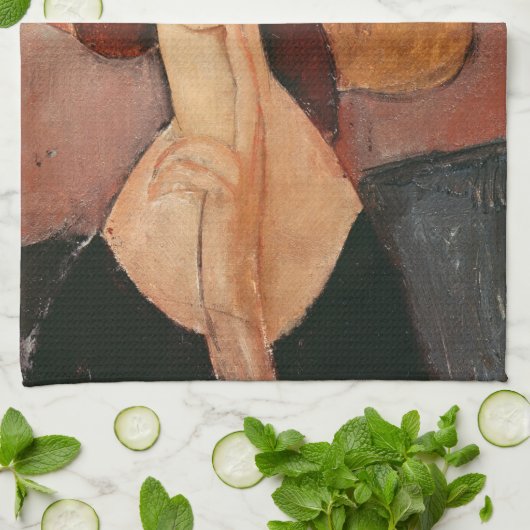 Portret van Jeanne Hebuterne in een groot pet Theedoek (Gevouwen)