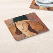 Portret van Jeanne Hebuterne in een groot pet Vierkante Kartonnen Onderzetter (Schuin)