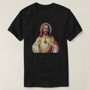 Portret van Jezus met vredesteken op zijn Heilige T-shirt