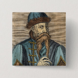 Portret van Johannes Gutenberg 2 Vierkante Button 5,1 Cm