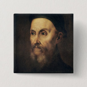 Portret van John Calvin Vierkante Button 5,1 Cm