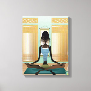 Portret van jonge vrouw die yoga doet canvas afdruk