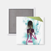 Portret van jonge vrouw met handtas en paraplu magneet (Voorkant / Achterkant)