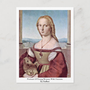 Portret van jonge vrouw met Unicorn van Raffael Briefkaart