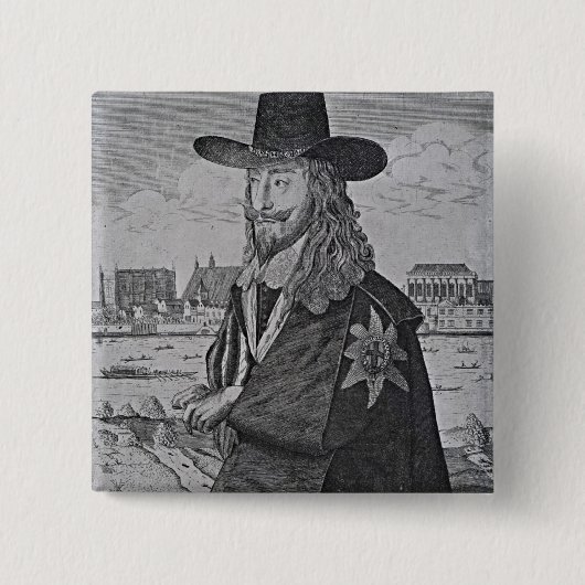 Portret van koning Charles I Vierkante Button 5,1 Cm (Voorkant)