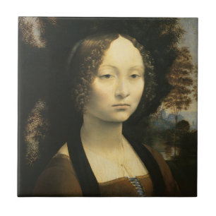 Portret van Leonardo da Vinci van Ginevra Benci Tegeltje