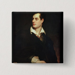 Portret van Lord Byron (1788-1824) (olie op canvas Vierkante Button 5,1 Cm