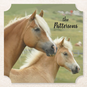 Portret van Merrie en Veulen Paarden Set van 6 Kartonnen Onderzetters