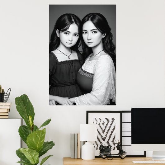Portret van moeder en dochter | AI Art Poster (Thuiskantoor)