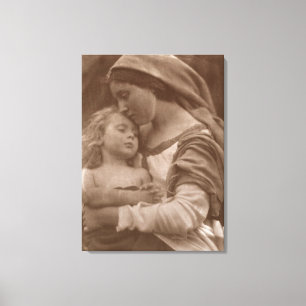 Portret van moeder en kind (foto sepia) canvas afdruk