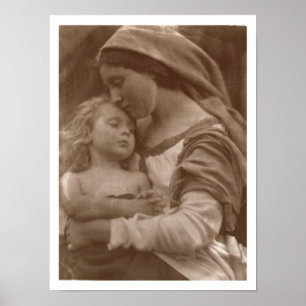 Portret van moeder en kind (foto sepia) poster