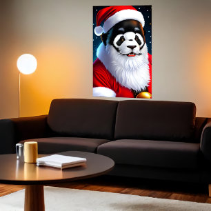 Portret van Panda Santa Claus   AI Art Poster
