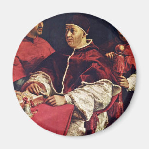Portret van paus Leo X met zijn neven van Raffael Magneet