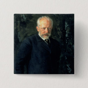 Portret van Piotr Ilyich Tchaikovsky Vierkante Button 5,1 Cm