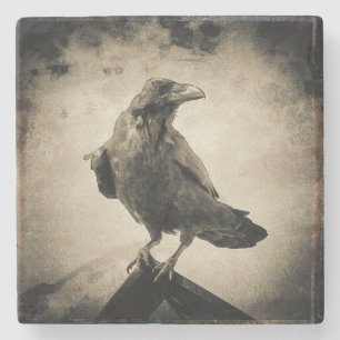 portret van Proud Perched Black Raven Stenen Onderzetter
