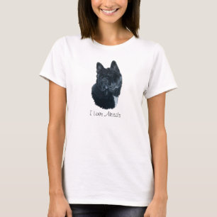 Portret van schattige zwarte akita grote hond t-shirt