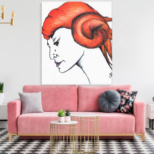Portret van vrouw met oranje sinaasappel haar Pop Canvas Afdruk
