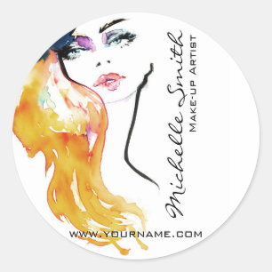 portret van waterverf vrouw maakt deel uit van art ronde sticker
