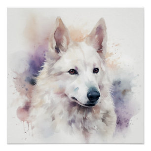 Portret van witte hond met zachte lavendelwas perfect poster