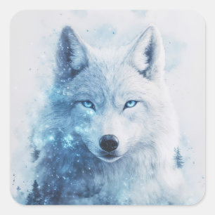 Portret van Witte Wolf met Doorborende Blauwe Ogen Vierkante Sticker