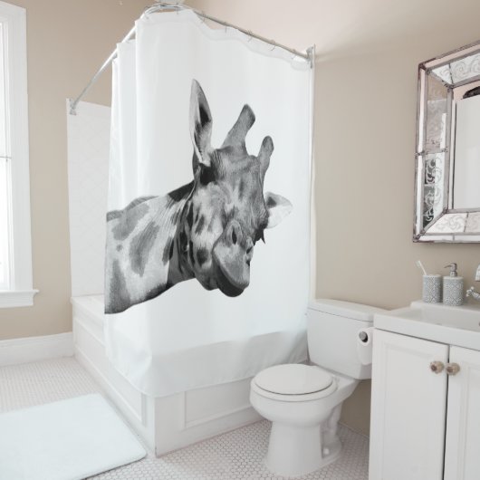 Portret voor zwarte en witte Giraffe Douchegordijn (In situ)